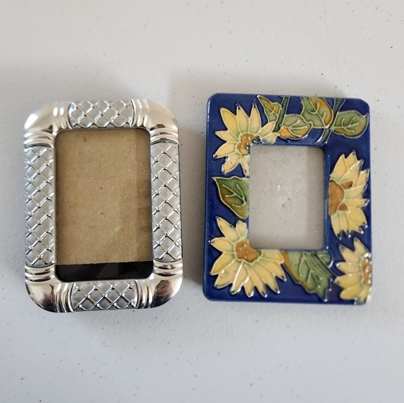 Vintage Other - Vintage Eclectic Mini Photo Picture Frame Lot Of 2 Metal Sunflower 1990s Ornate